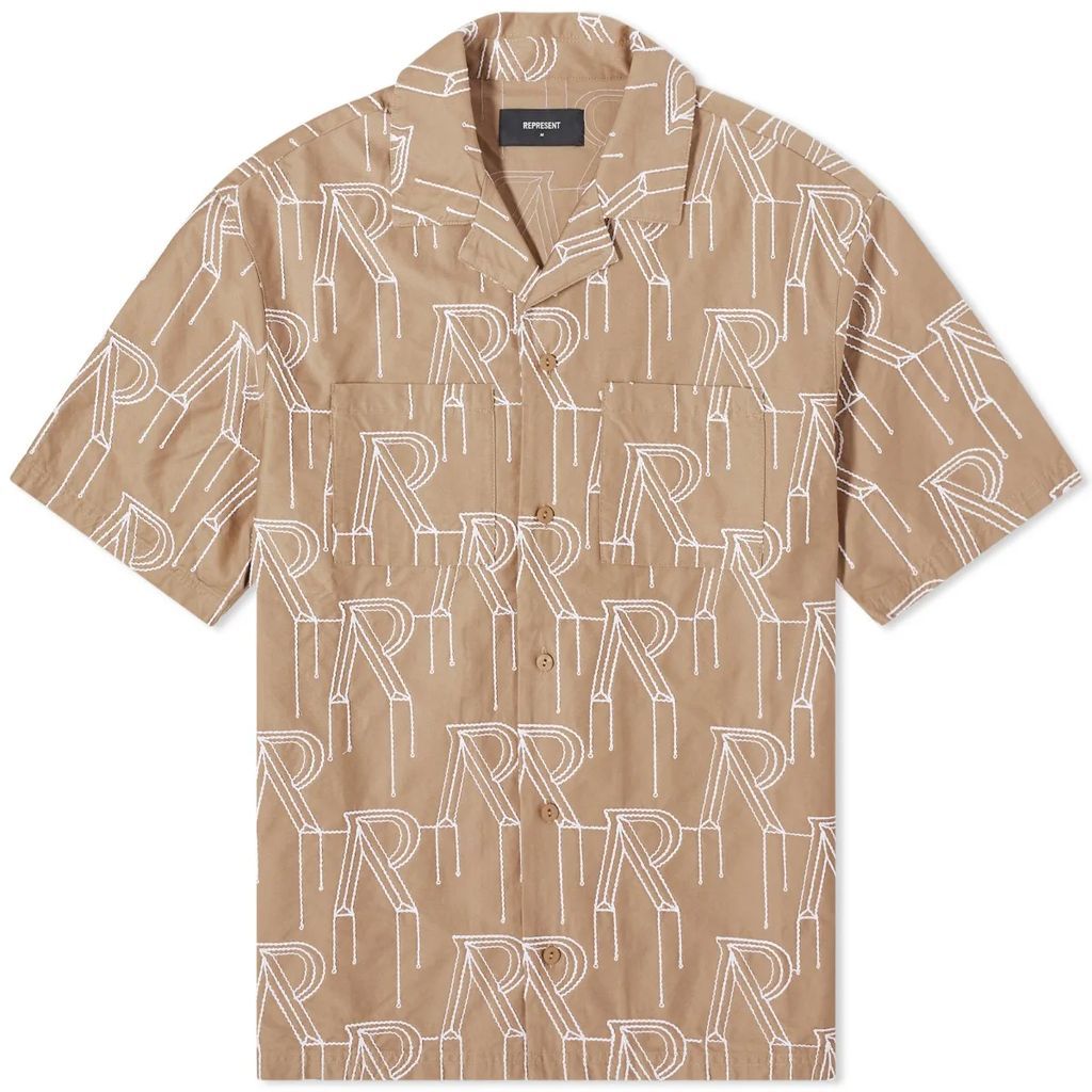 Men's Embroided Initial Vacation Shirt Washed Taupe
