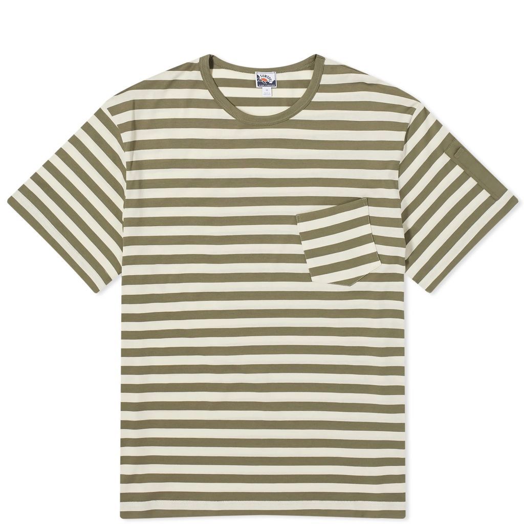 Men's x Nigel Cabourn Stripe Pocket T-shirt Army Green/Stone White Wide Stripe