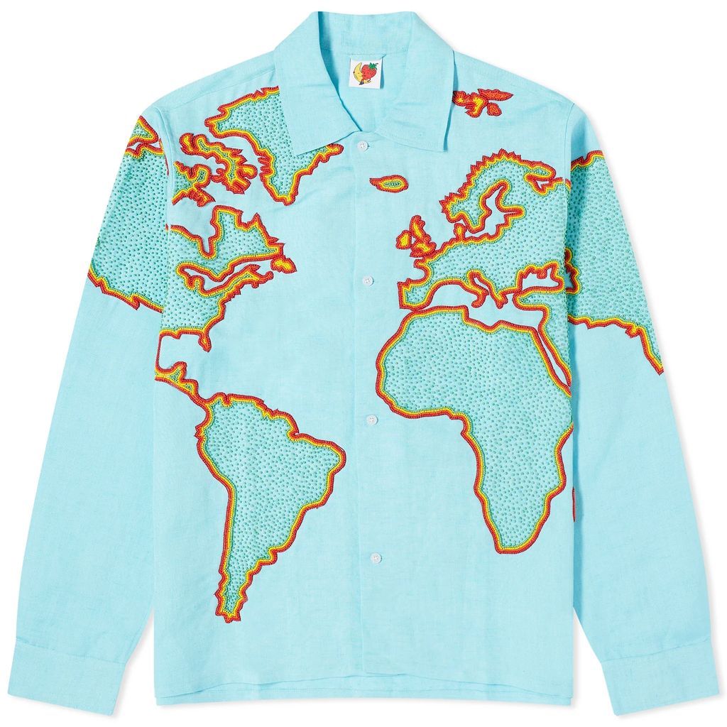 Men's World Embroidered Shirt Blue