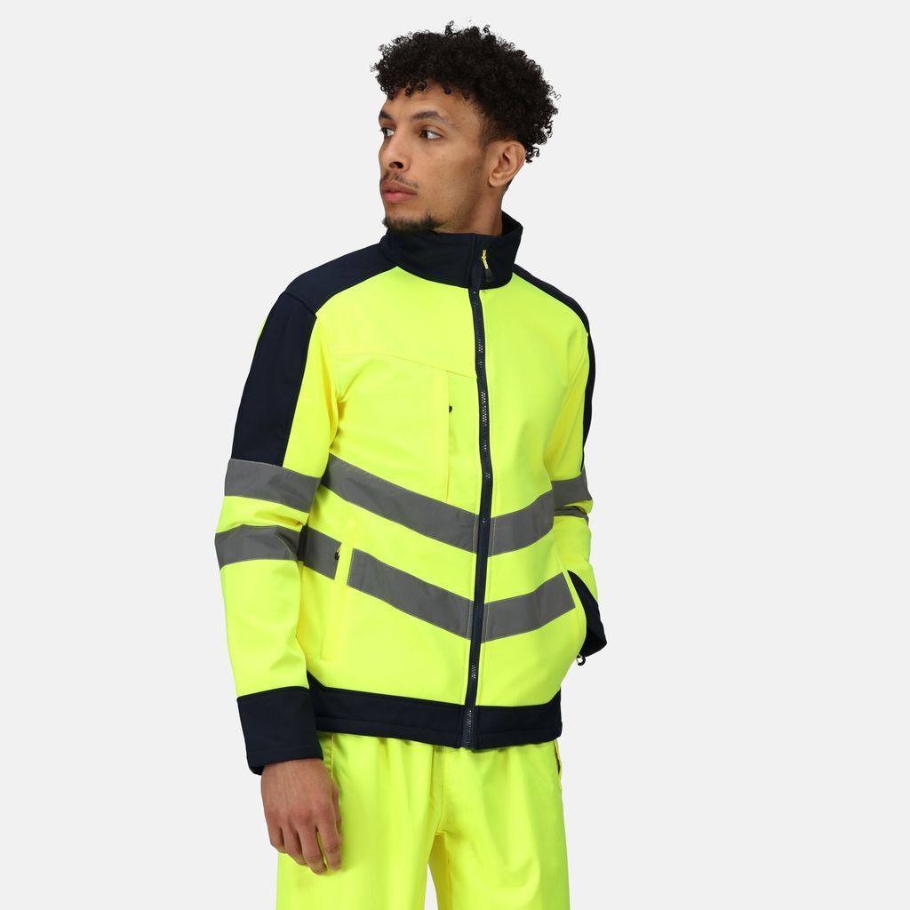 Men's Hi Vis Pro Waterproof Reflective Softshell Work Jacket Yellow Navy, Size: Xxl