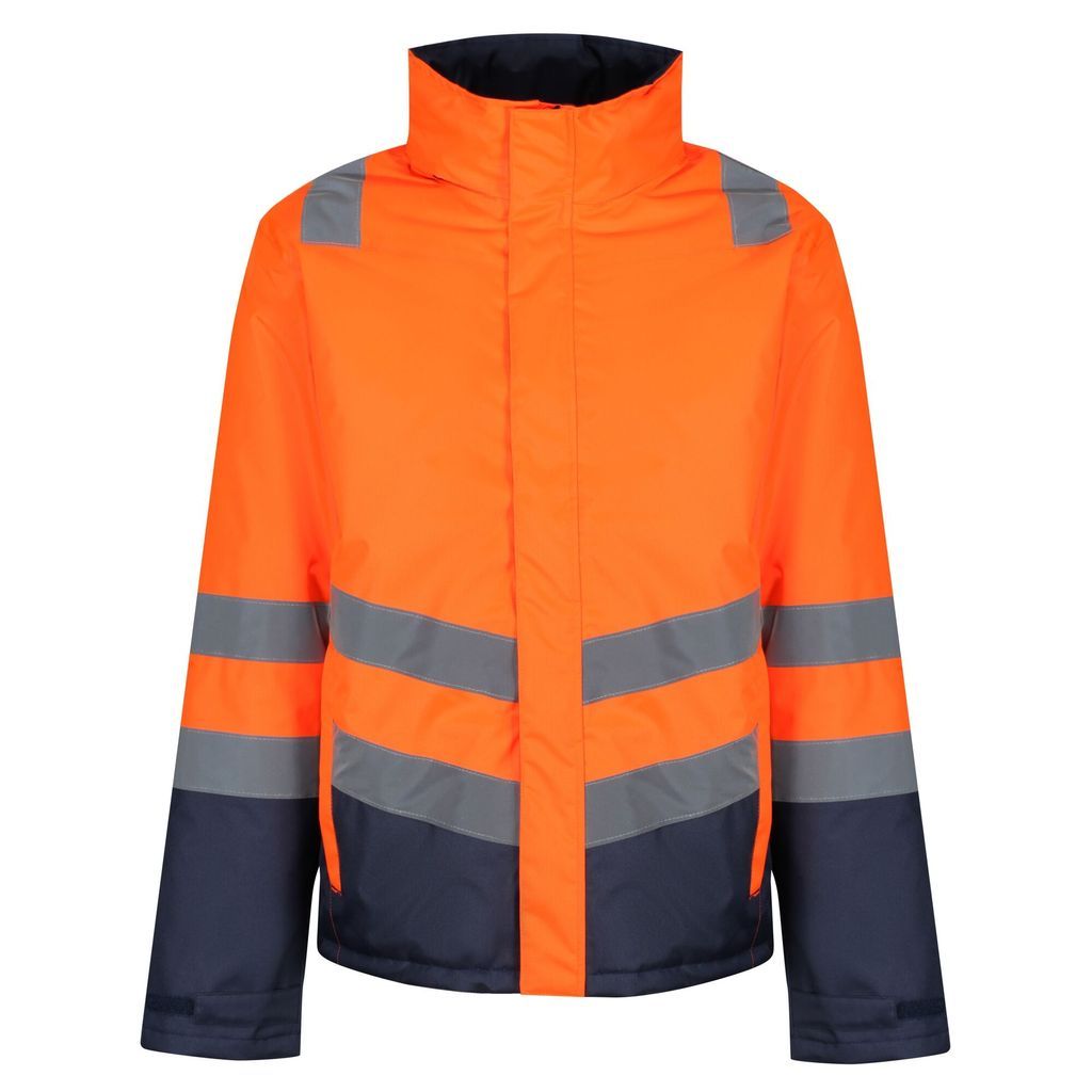 Men's Waterproof Hi-Vis Parka Jacket Orange Navy, Size: Xxl