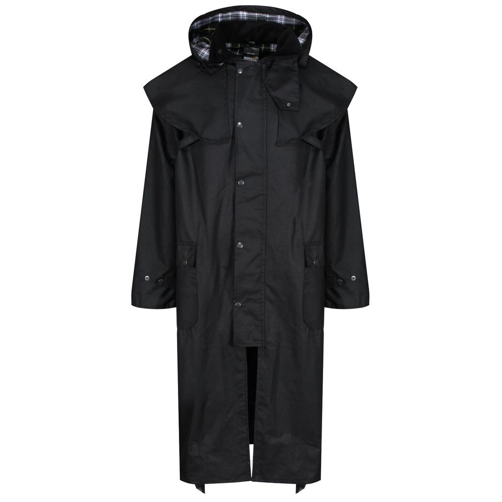Men's Cranbrook Longline Wax Jacket Black, Size: XXL