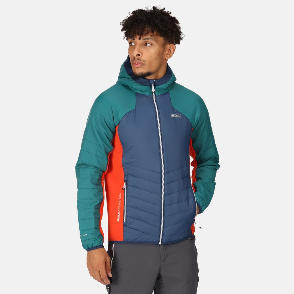 Water-repellent Mens Green, Blue and Orange Colourblock Trutton Softshell Hooded Jacket, Size: S