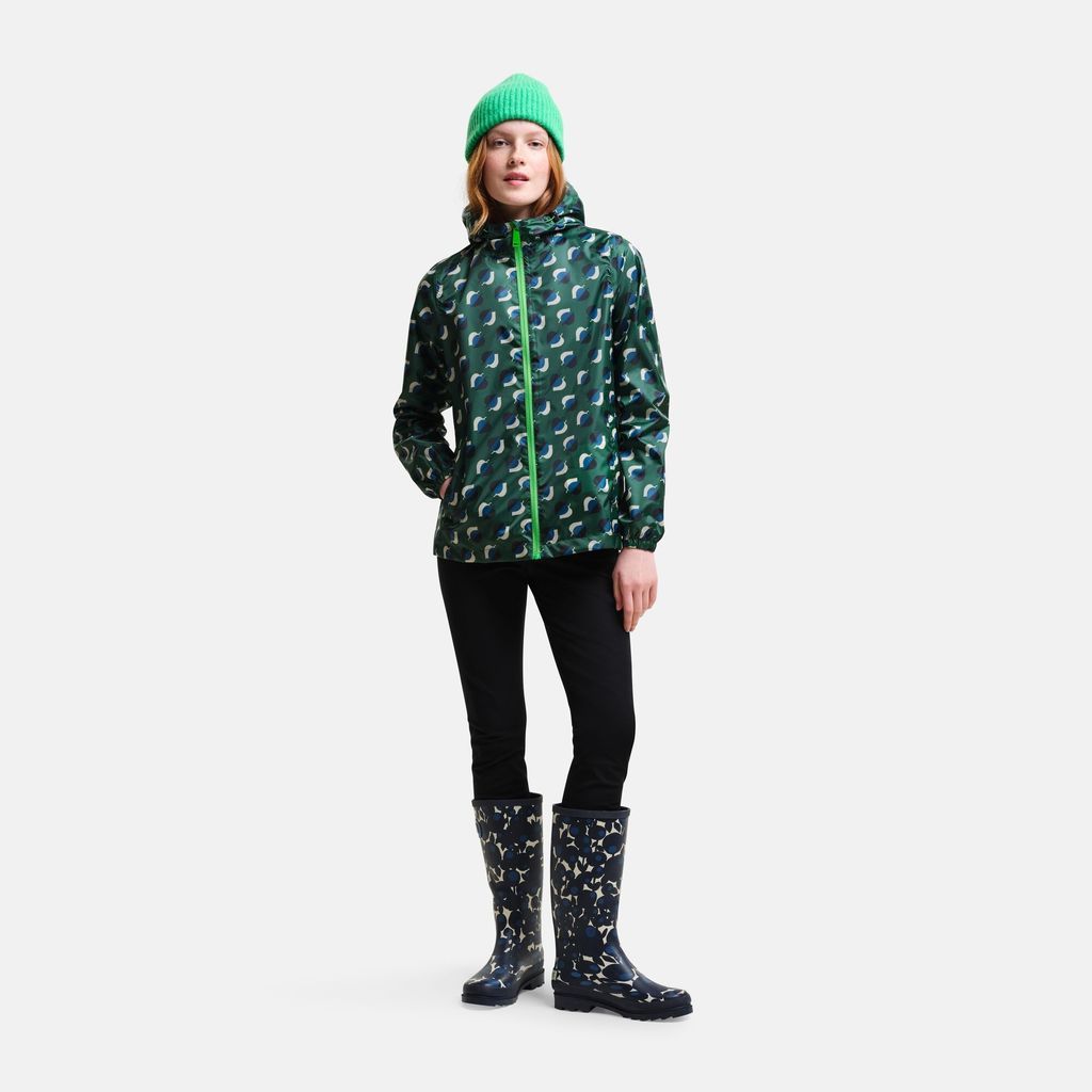 Orla Kiely Waterproof Pack-It Jacket Shadow Elm Emerald, Size: 16L