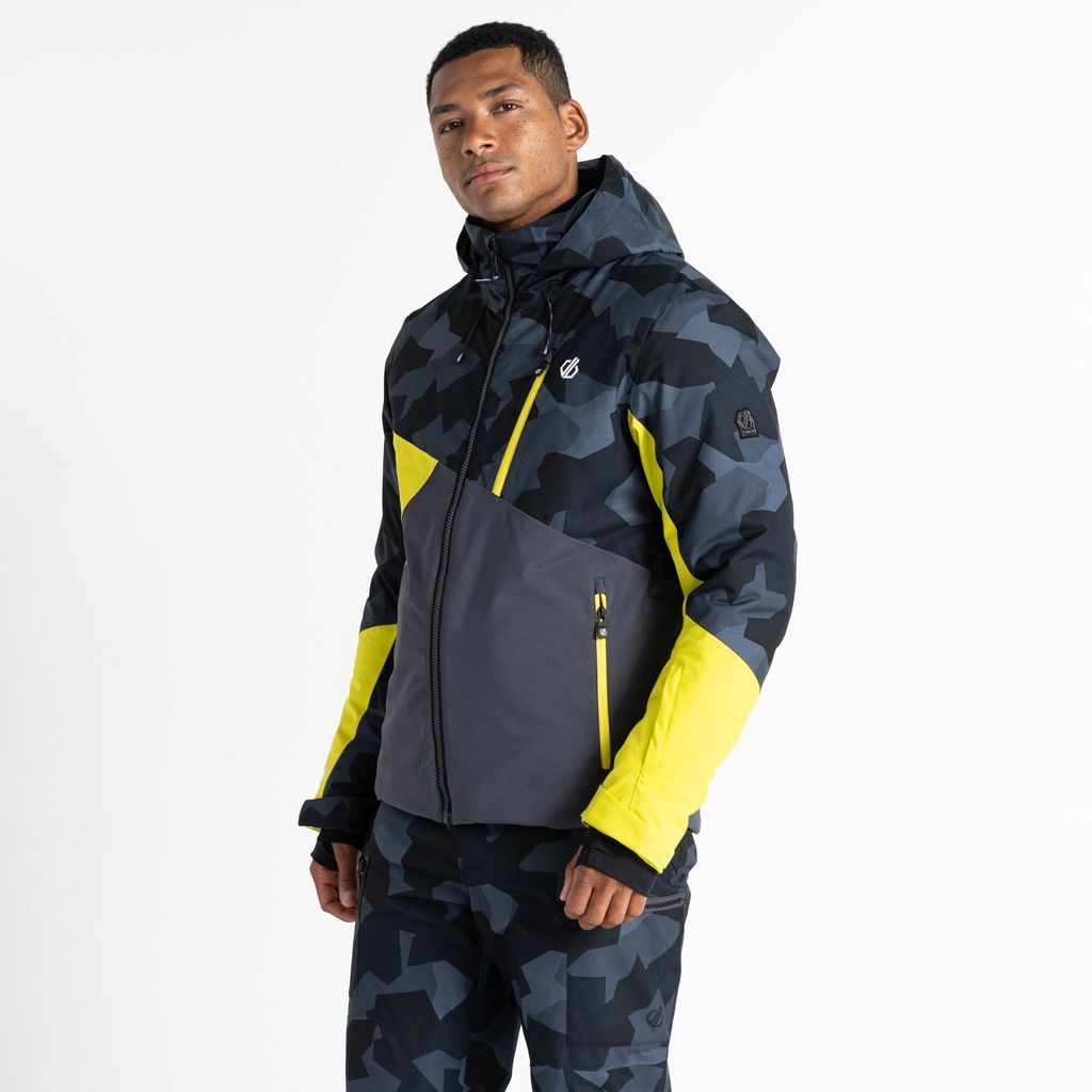 Men's Breathable Baseplate Ski Jacket Yellow Black Geo, Size: 3XL