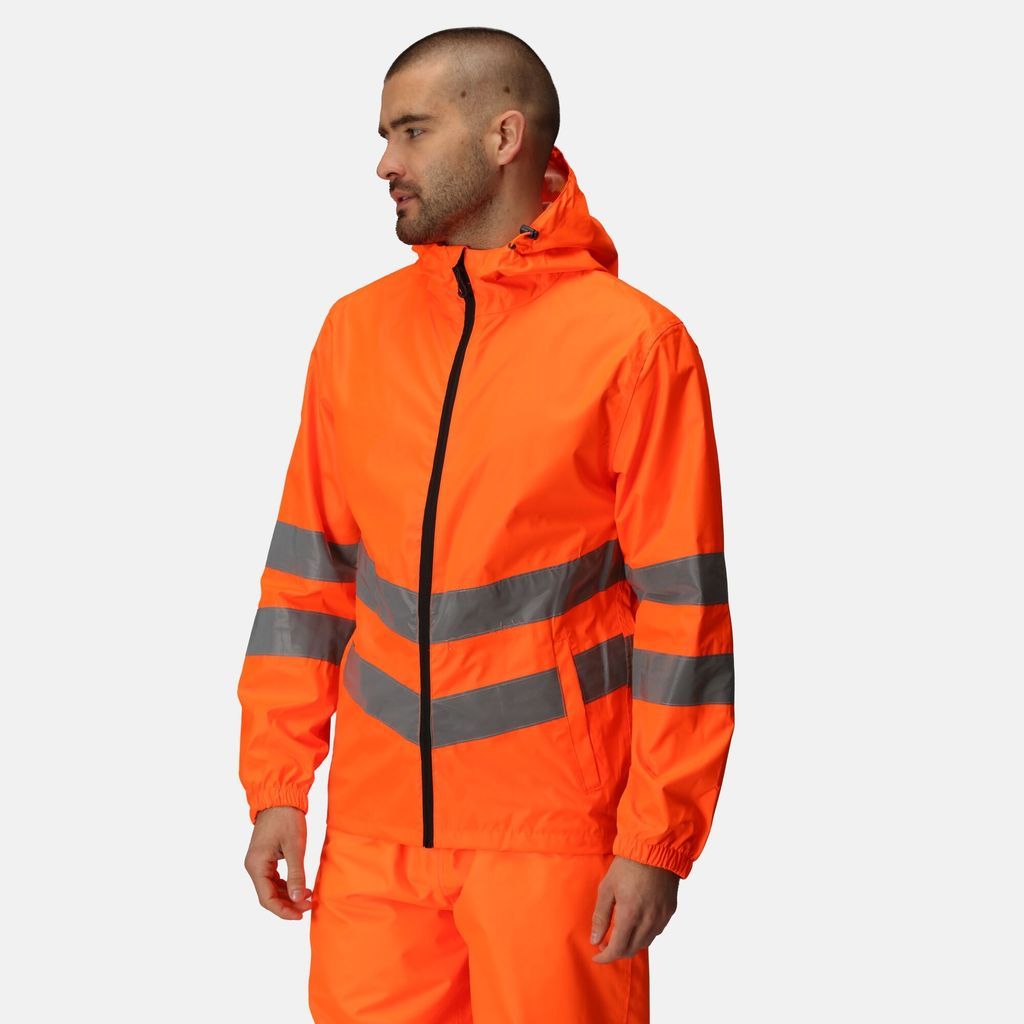 Regatta Men's Lightweight Hi Vis Pro Waterproof Reflective Packaway Work Jacket Orange, Size: XL