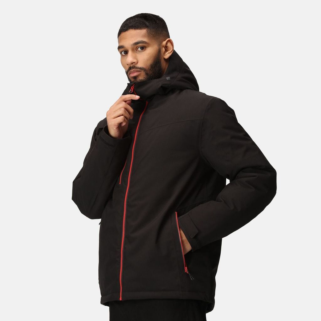 Men's Waterproof Navigate Insulated Jacket Black Classic Red, Size: L