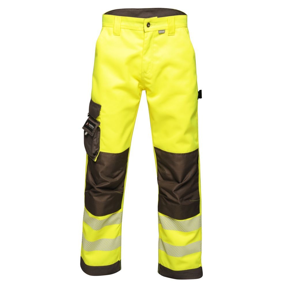 Mens Tactical Hi Vis Hardwearing Reflective Trousers Yellow Grey, Size: 40 Regular