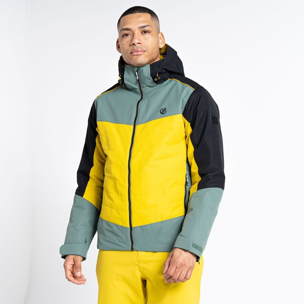 Water Repellent Mens Yellow and Green Colourblock Embodied Ski Jacket, Size: XS