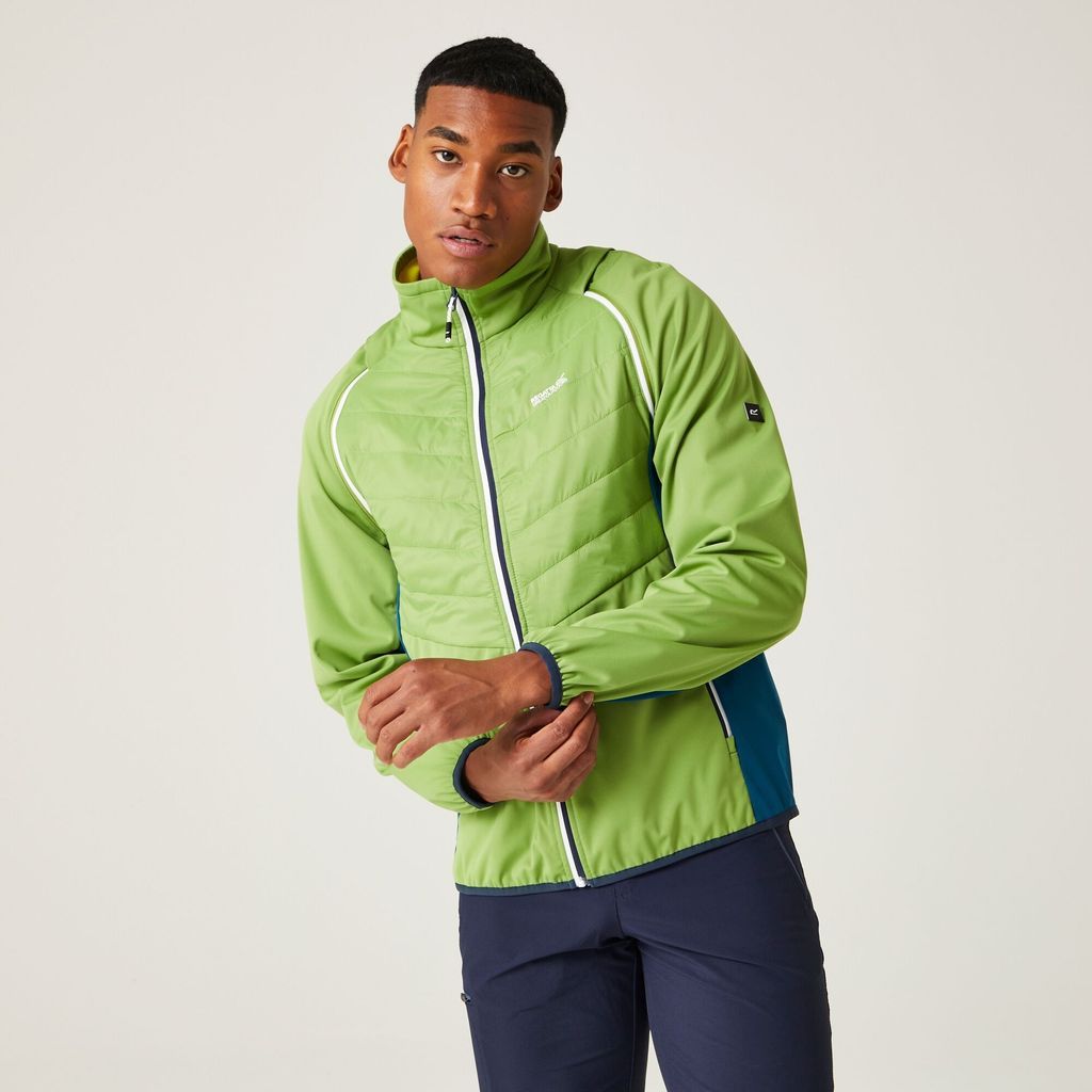 Men's Lightweight Steren Hybrid II Softshell Jacket Piquant Green Moroccan Blue Citron Lime, Size: L