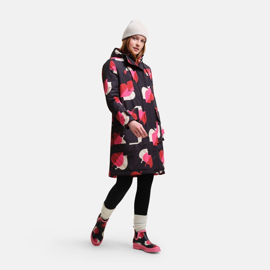 Orla Kiely Longline Waterproof Jacket Shadow Elm Pink, Size: 10