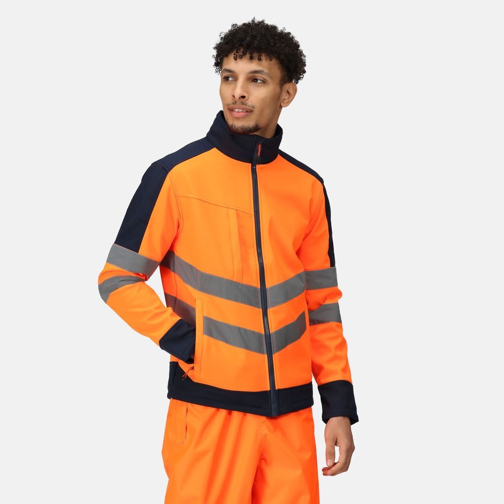 Men's Hi Vis Pro Waterproof Reflective Softshell Work Jacket Orange Navy, Size: Xxl