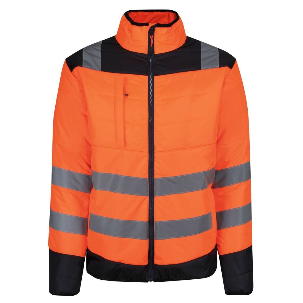 Men's Waterproof Hi-Vis Baffle Jacket Orange Navy, Size: XL