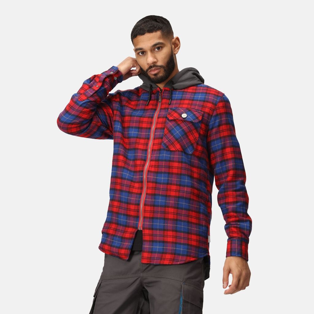 Seige Hooded Shirt Jacket Classic Red Check, Size: Xxl