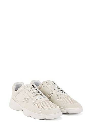 Low-top trainers in tonal suede and mesh