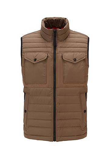 Water-repellent down gilet with patch pockets