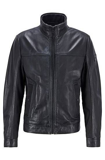 Biker jacket in nappa leather with mixed finishes