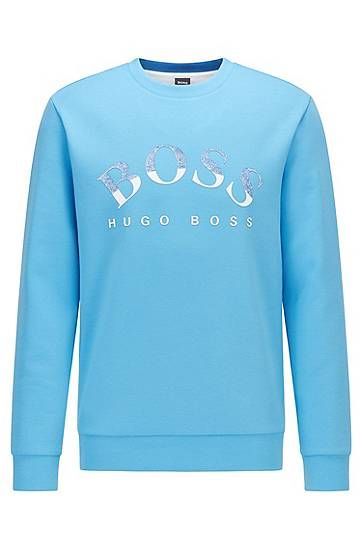 Cotton-blend slim-fit sweatshirt with curved logo