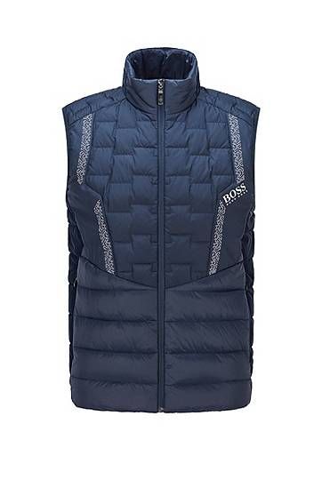Down gilet with pixel artwork and logo