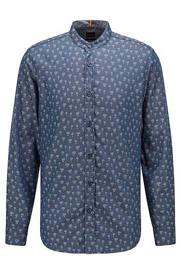 Regular-fit shirt in jacquard-patterned stretch cotton