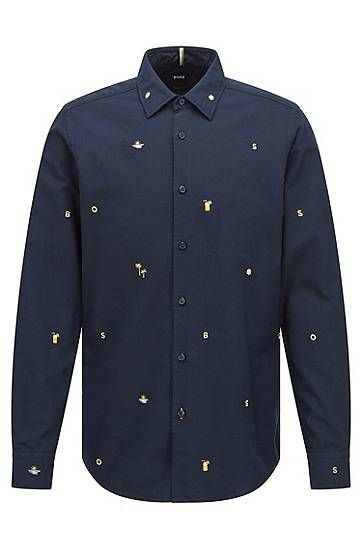 Regular-fit shirt in embroidered Oxford cotton