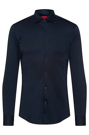 Slim-fit shirt in cotton jersey with Kent collar
