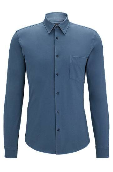 Slim-fit shirt in cotton jersey with rubberised buttons