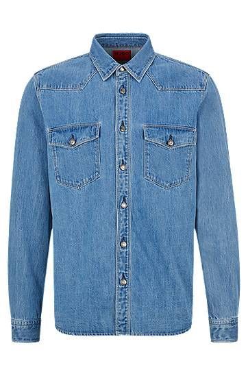 Relaxed-fit shirt in pure-cotton denim