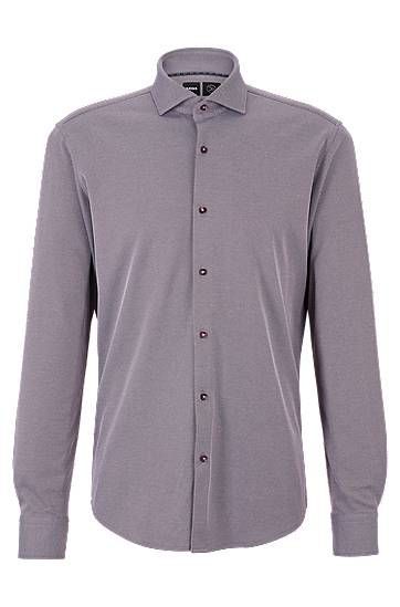 Regular-fit shirt in micro-patterned cotton-blend jersey