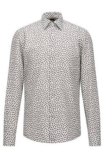 Casual-fit shirt in printed Italian linen-cotton poplin