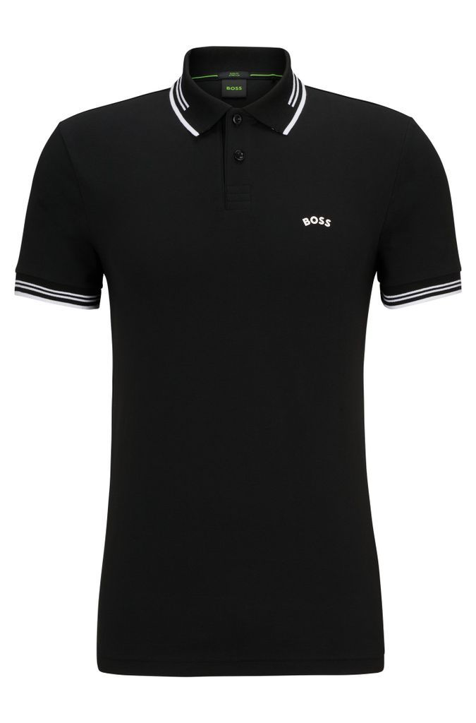Stretch-cotton slim-fit polo shirt with curved logo