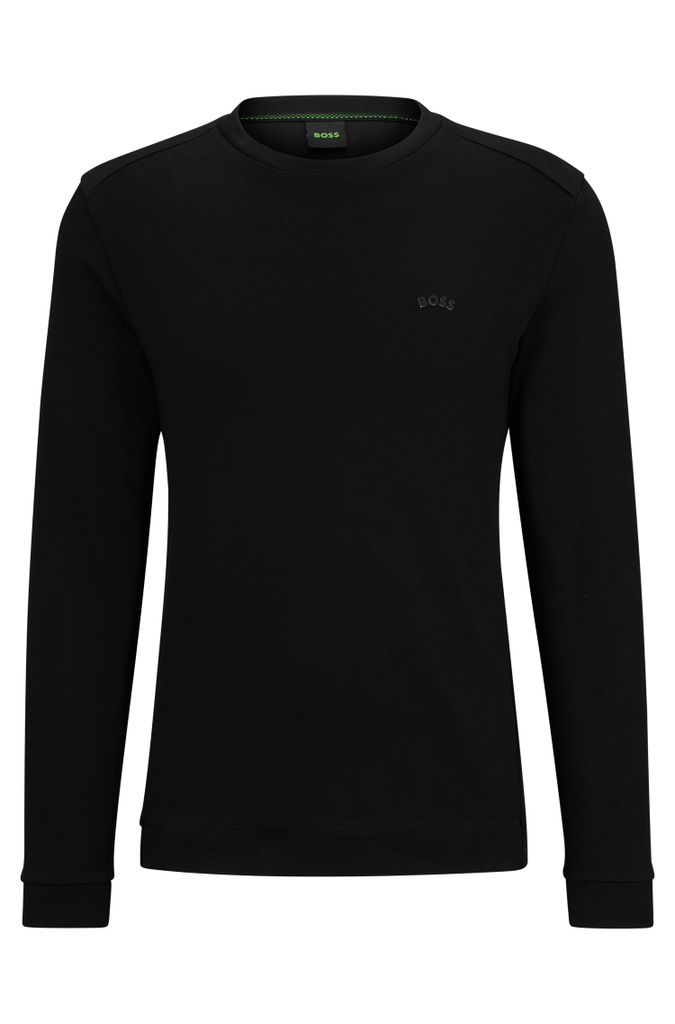 Crew-neck sweatshirt in interlock cotton with curved logo