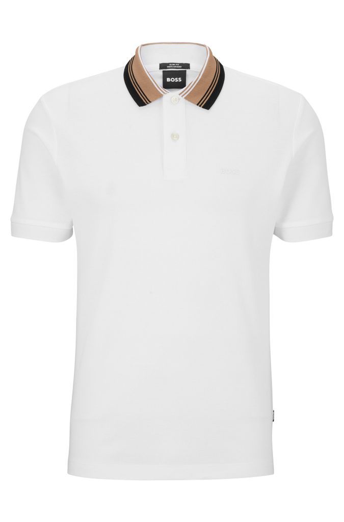 Cotton-piqué slim-fit polo shirt with striped collar