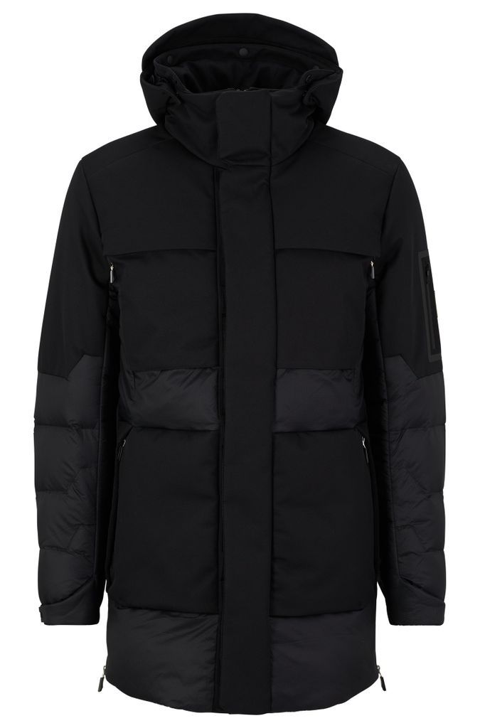 Mixed-material down jacket with detachable hood