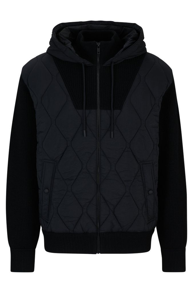 Mixed-material zip-up hoodie with onion quilting