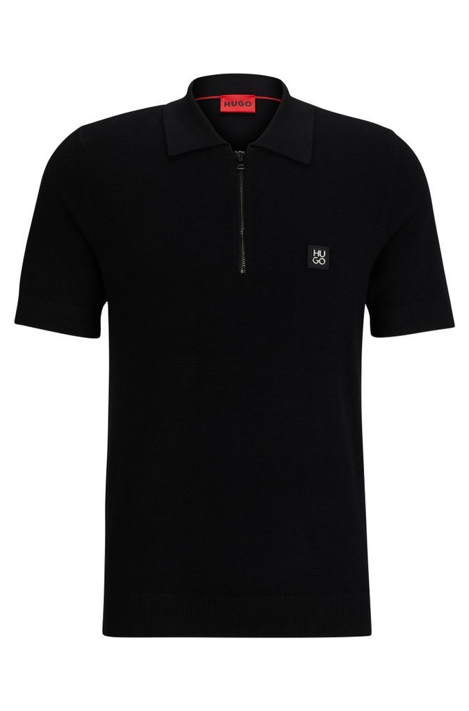 Short-sleeved zip-neck polo sweater with stacked logo