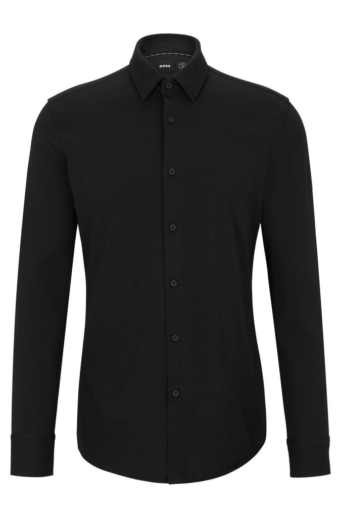 Slim-fit shirt in performance-stretch cotton-blend jersey