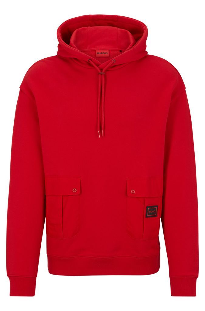 Cotton-terry hoodie with contrasting patched pockets