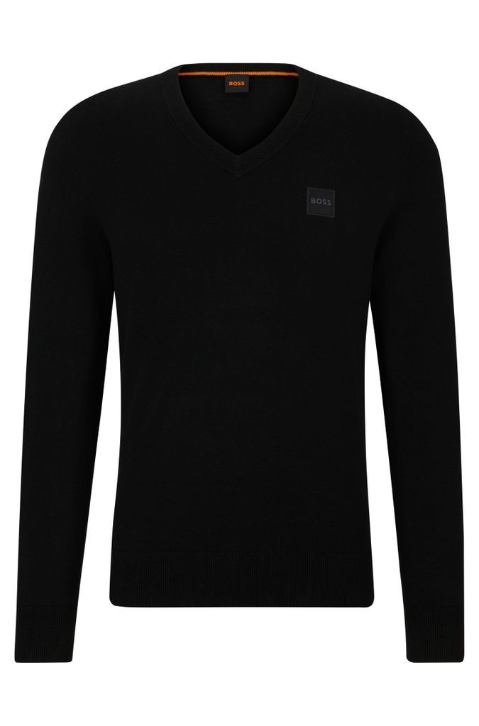 Cotton-cashmere regular-fit sweater with logo patch