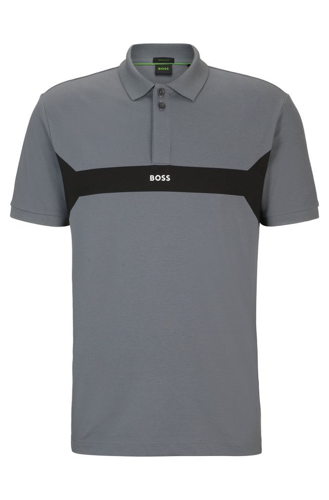 Cotton-piqué polo shirt with colour-blocking and logo