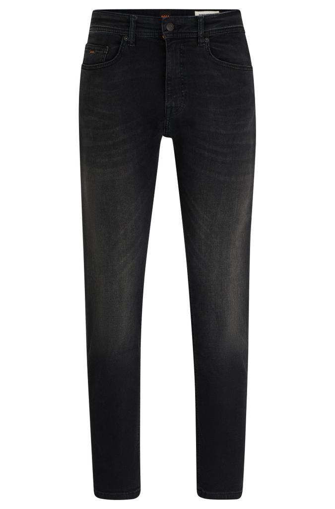 Tapered-fit jeans in black super-stretch denim