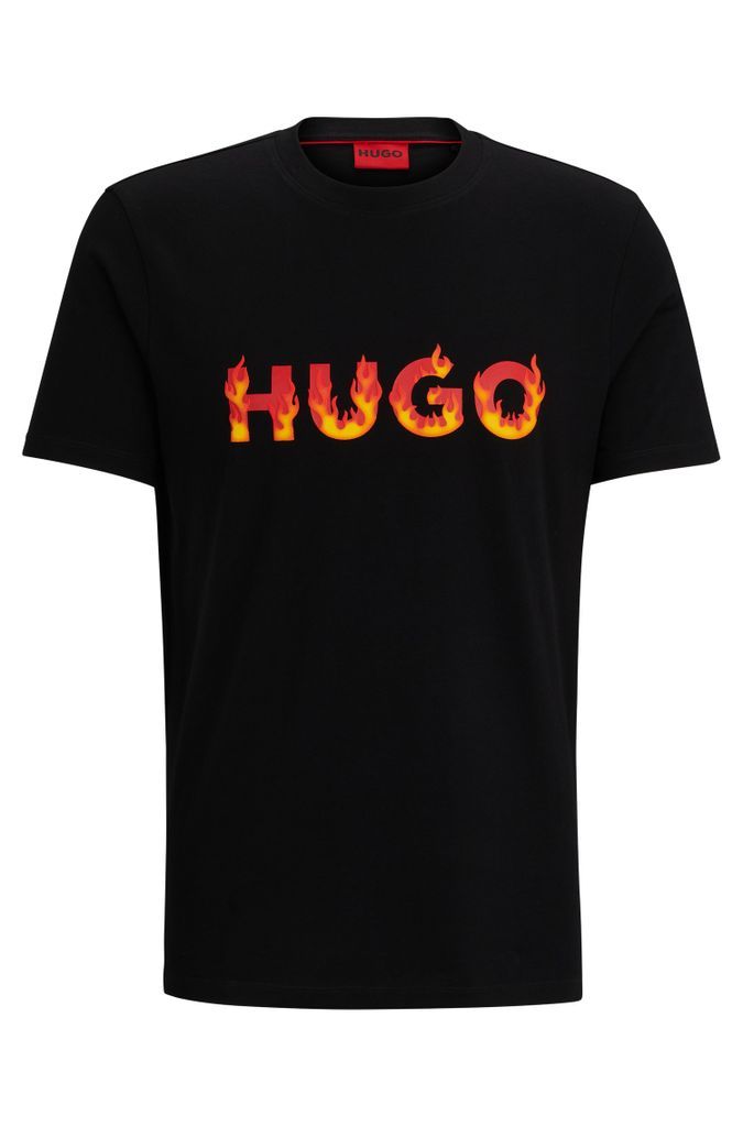 Cotton-jersey T-shirt with puffed flame logo