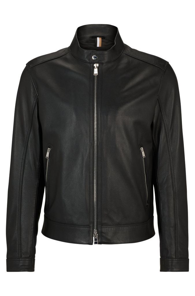 Regular-fit jacket in grained leather