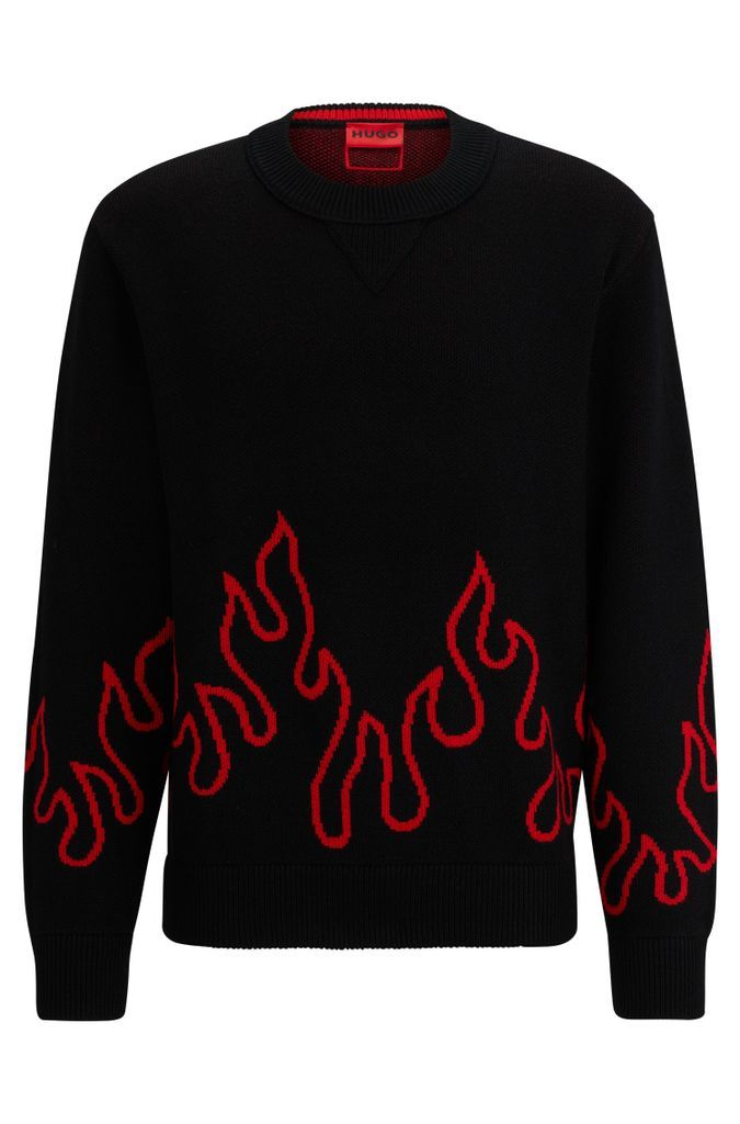 Relaxed-fit sweater with flame jacquard in wool blend