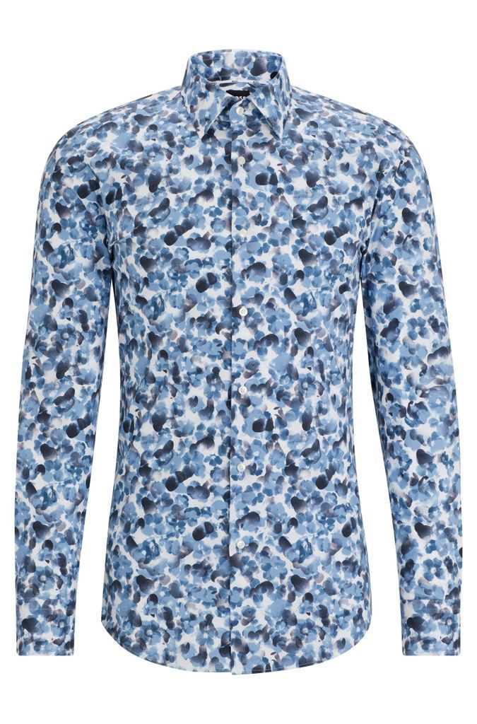 Slim-fit shirt in floral-print stretch cotton