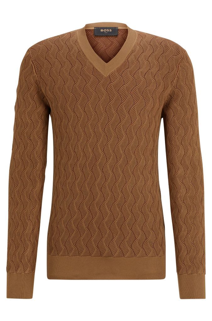 Aran-knit sweater in two-tone silk