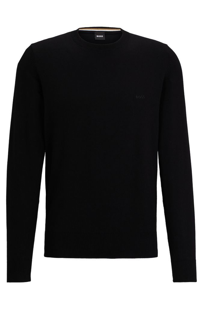 Crew-neck sweater in cotton with embroidered logo