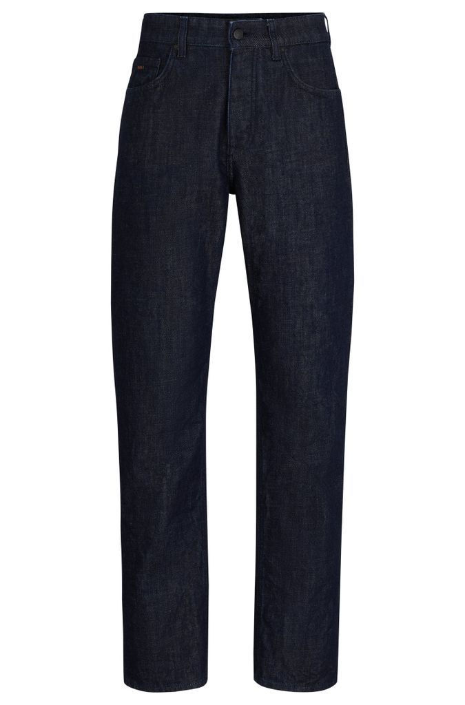 Relaxed-fit jeans in wrinkle-effect rigid blue denim