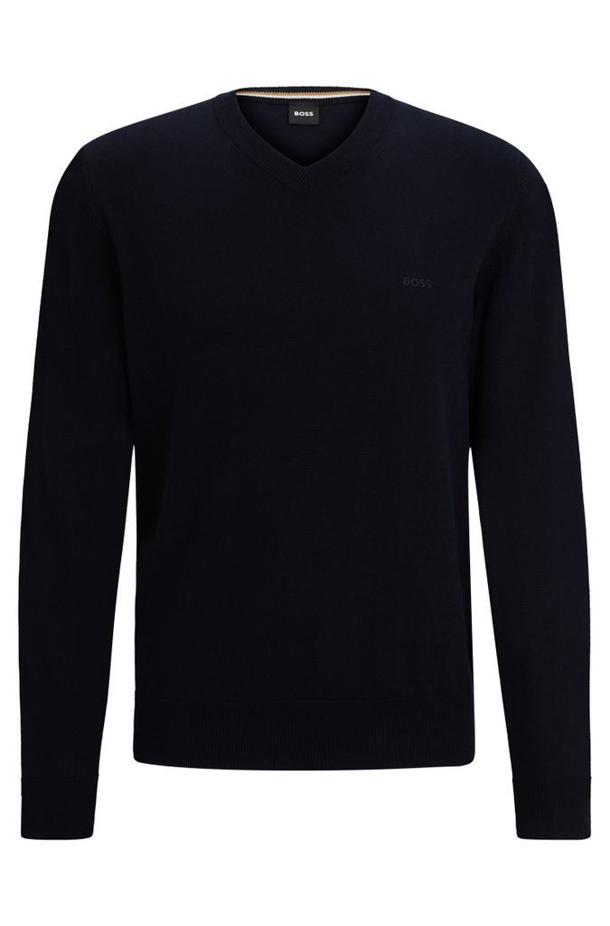 V-neck sweater in cotton with embroidered logo