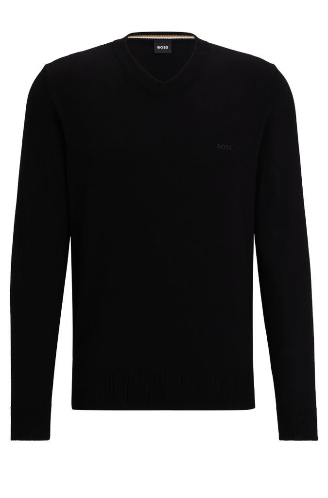 V-neck sweater in cotton with embroidered logo